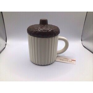 Acorn Topper Coffee Mug With Lid 16 oz  Fall 2025 Ivory Brown New